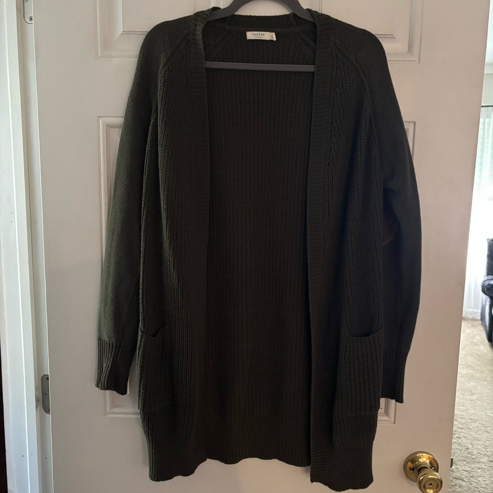 Harper Heritage Olive Green Open Front Knit Cardigan Sweater
